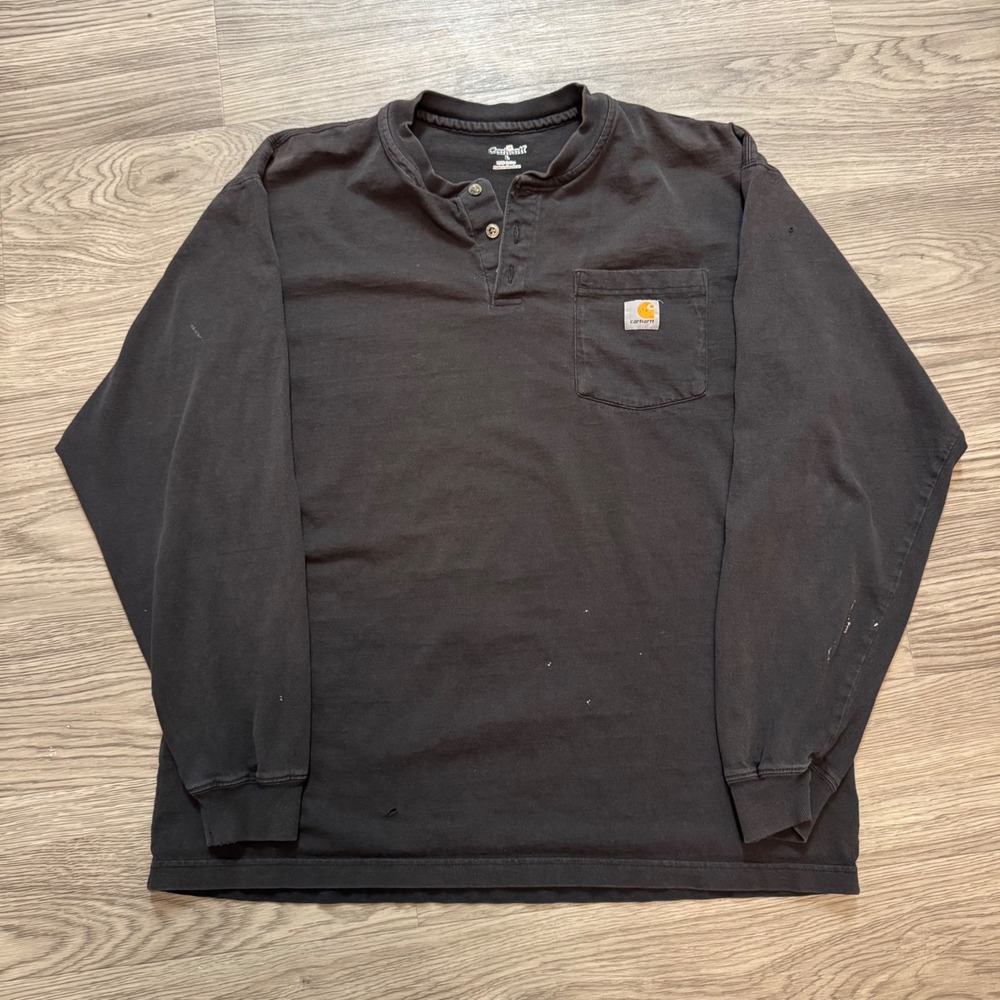 Vintage Y2K Carhartt Henley Shirt Mens Large Faded Black Long Sleeve Workwear